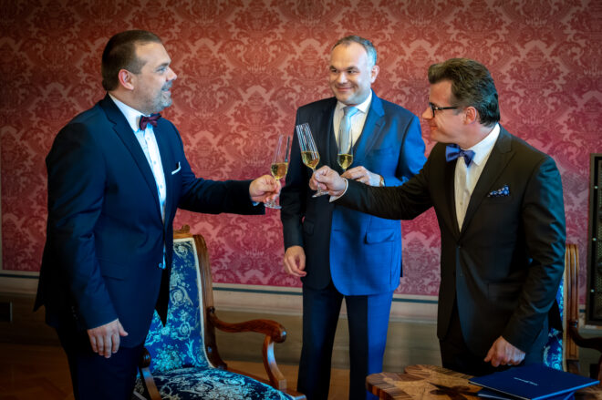 Czech Philharmonic: press conference, 30 June 2025 - Martin Baxa, David Mareček and Jakub Hrůša (photo Ivan Malý)